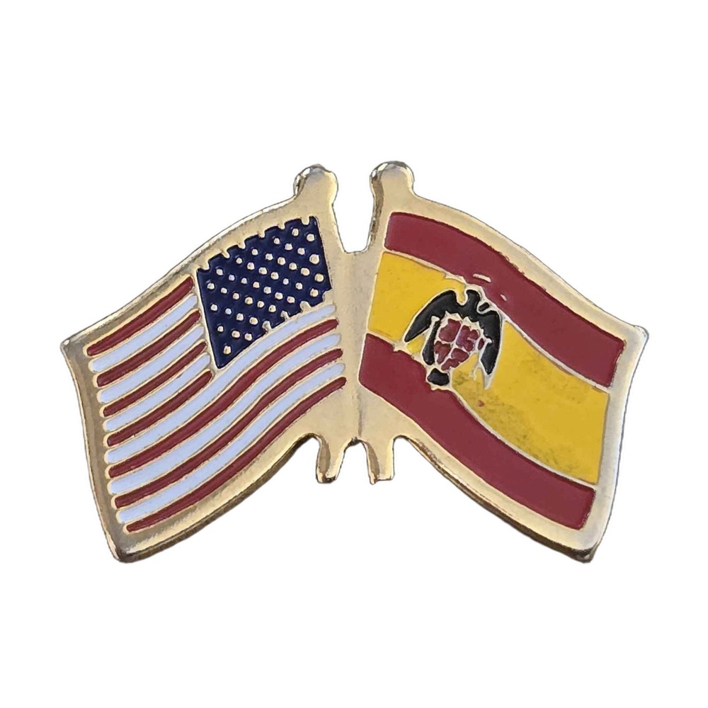 USA And Spain Crossed Friendship Flag Enamel Lapel Vest Hat Pin K1